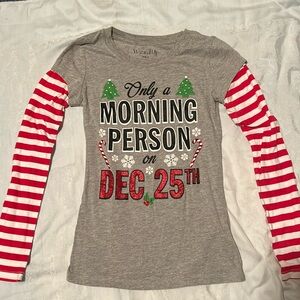 Wound up long sleeve t shirt with saying only a morning person on Dec 25